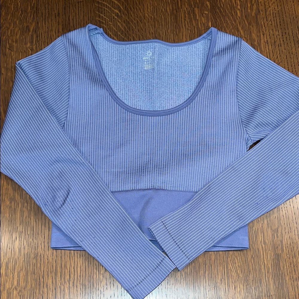 Aerie Lavender Ribbed Long Sleeve Crop Top